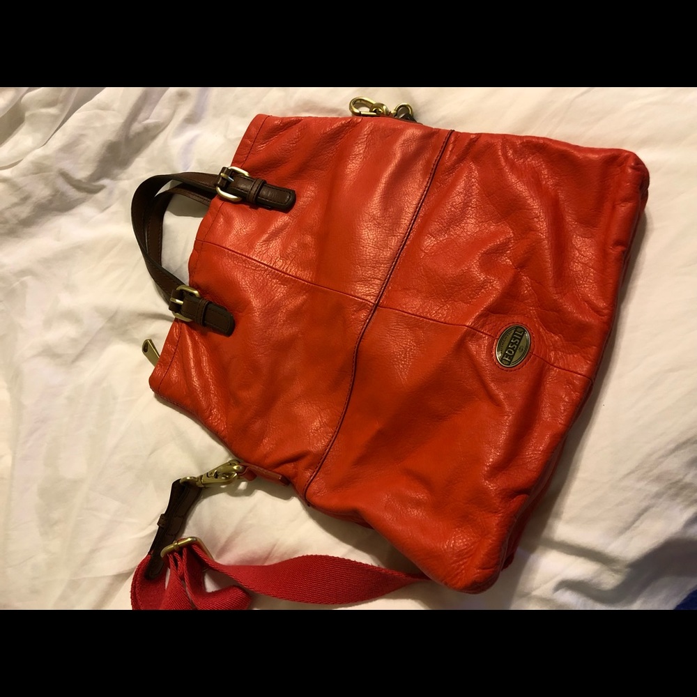 Fossil Explorer Fold Over Tote Bright Orange